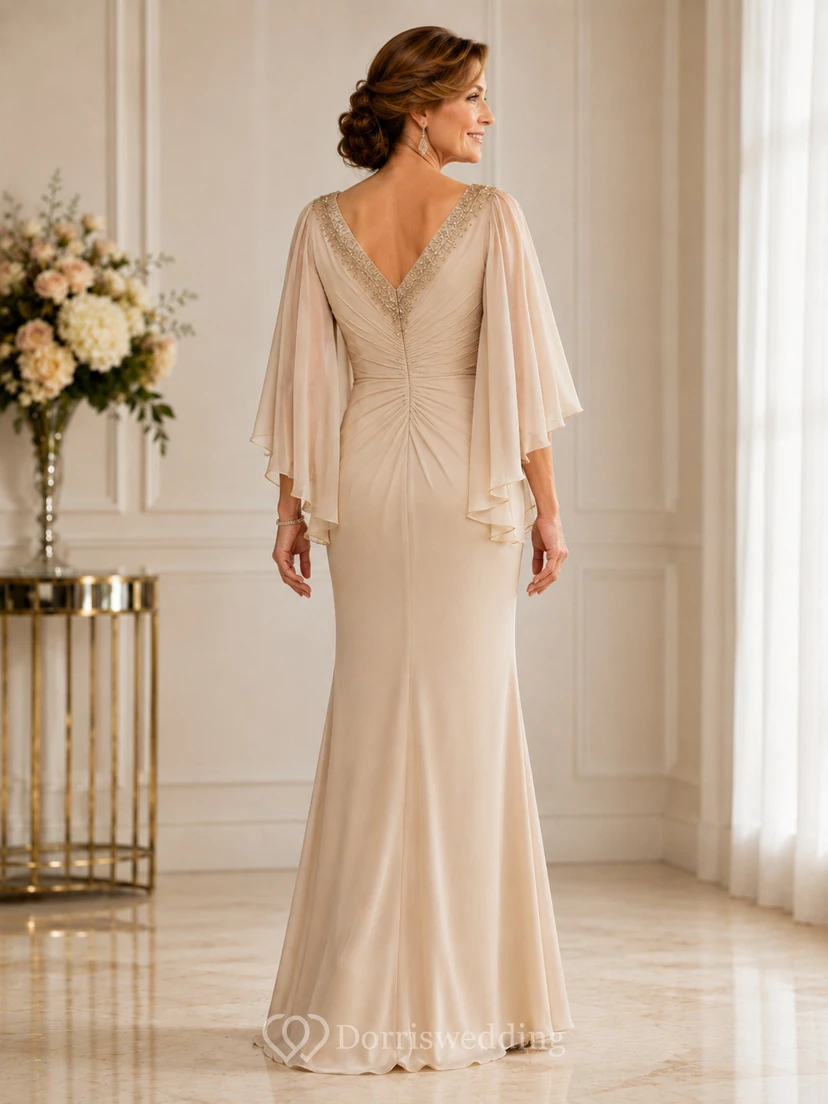 Etuikleid aus Chiffon mit V-Ausschnitt, Dreiviertelärmeln und Cape view 3