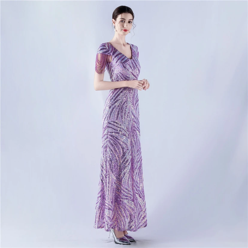 A-Line Big Swing Dress Skirt Encrypted Sequined Craft Beaded Evening Dress view 59
