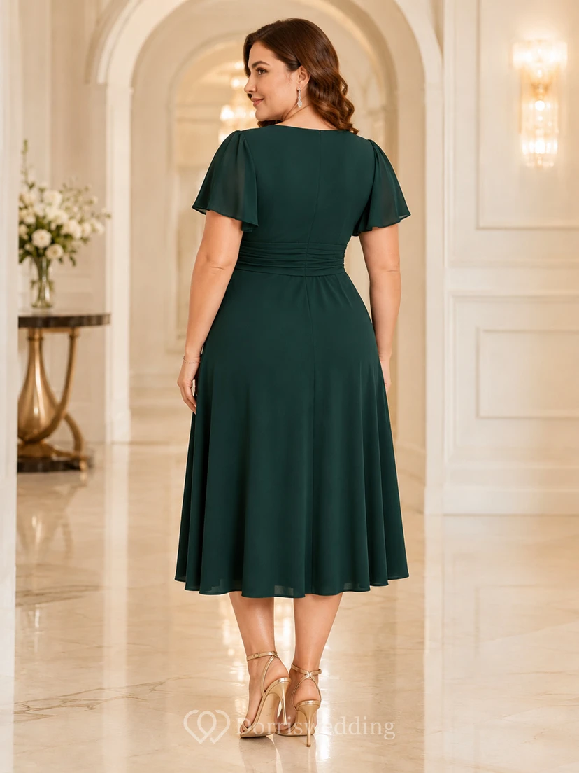 Robe portefeuille mi-longue en jersey vert chasseur, col V, manches papillon, coupe flatteuse, idéale pour les courbes view 2