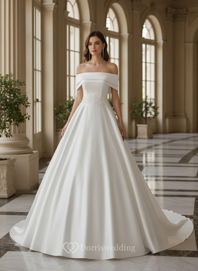 Robe de bal en satin à épaules dénudées
