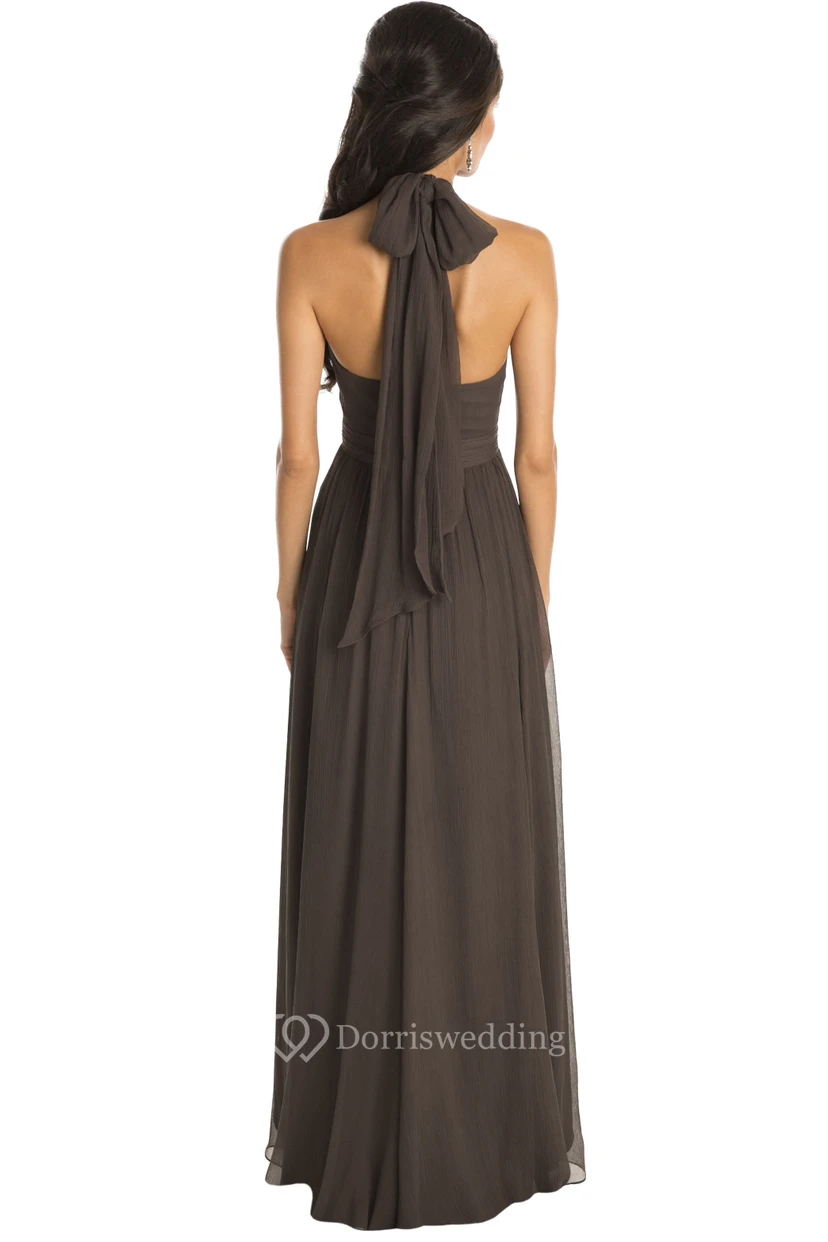 High-Low Ruched Halter Sleeveless Chiffon Muti-Color Bridesmaid Dress view 2