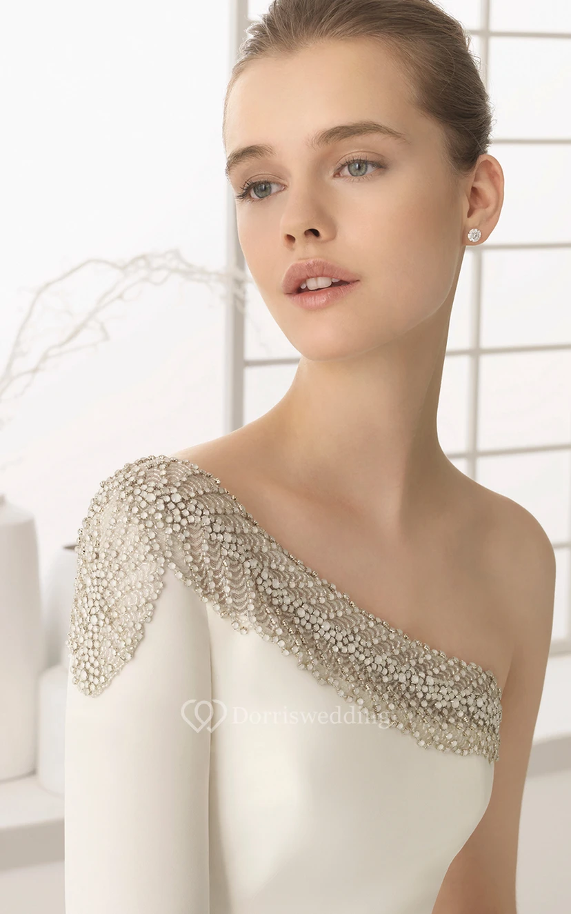 One-Shoulder Beaded Long-Sleeved Dress view 3
