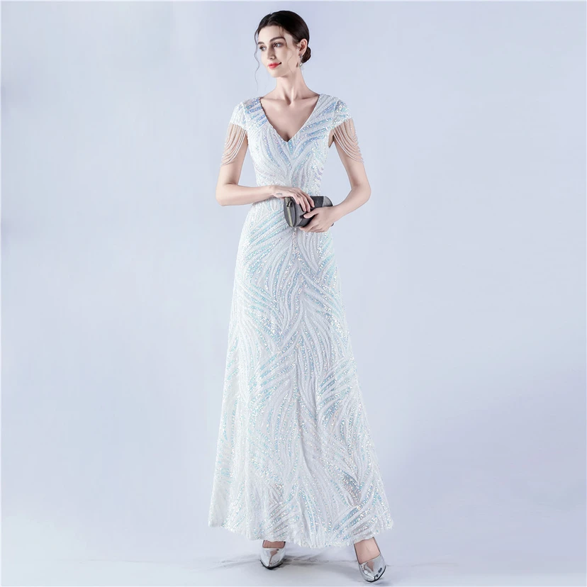 A-Line Big Swing Dress Skirt Encrypted Sequined Craft Beaded Evening Dress view 87