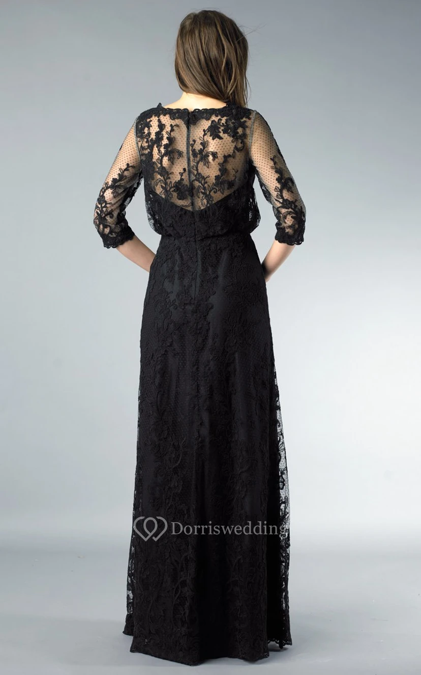 Sheath Floor-length High Neck Long Sleeve Lace Illusion Dress view 2