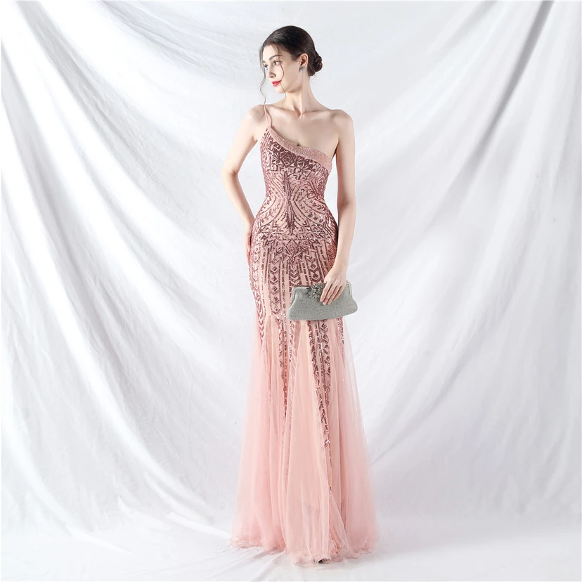 Crafted Beaded Positioning Flower Beads Splicing Mesh Gauze High-End Evening Dress view 64