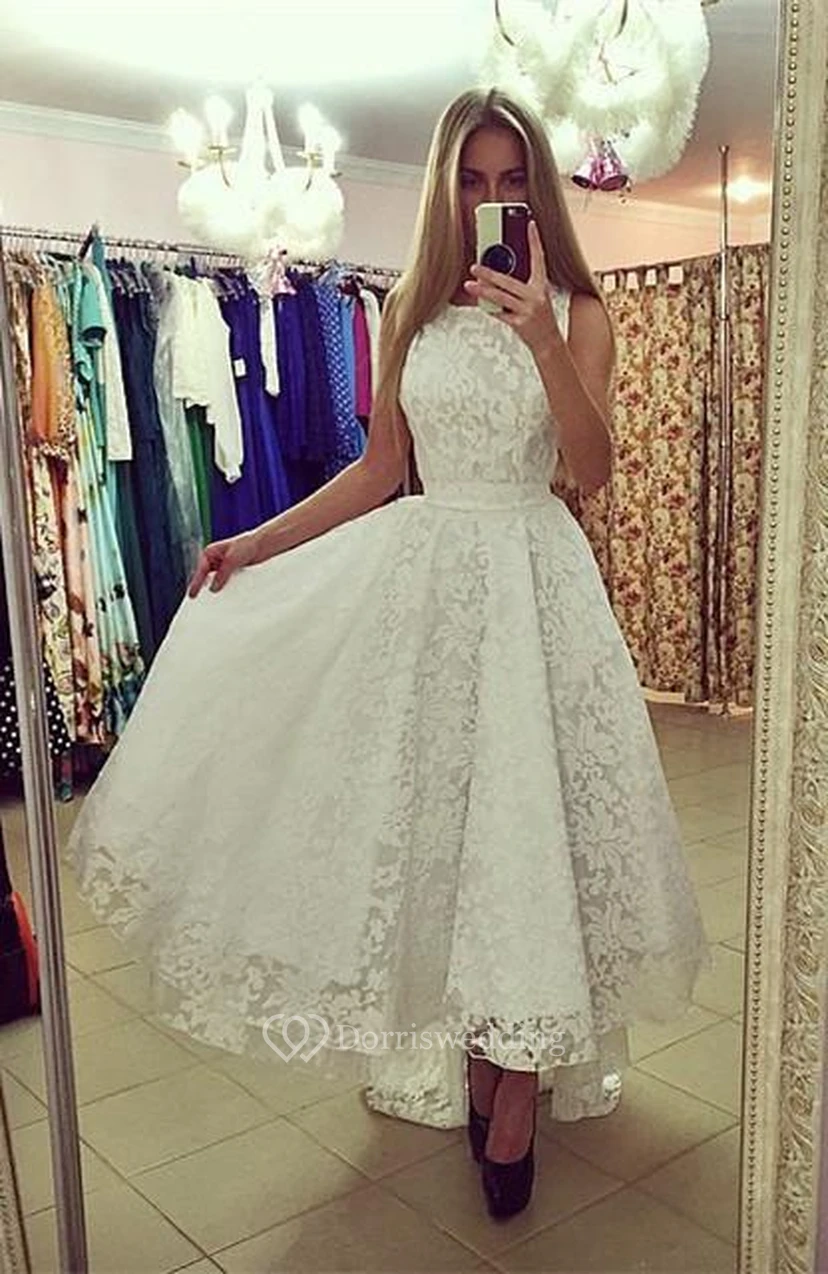 Modern Jewel Sleeveless Lace Prom Dress Sweep Train view 4