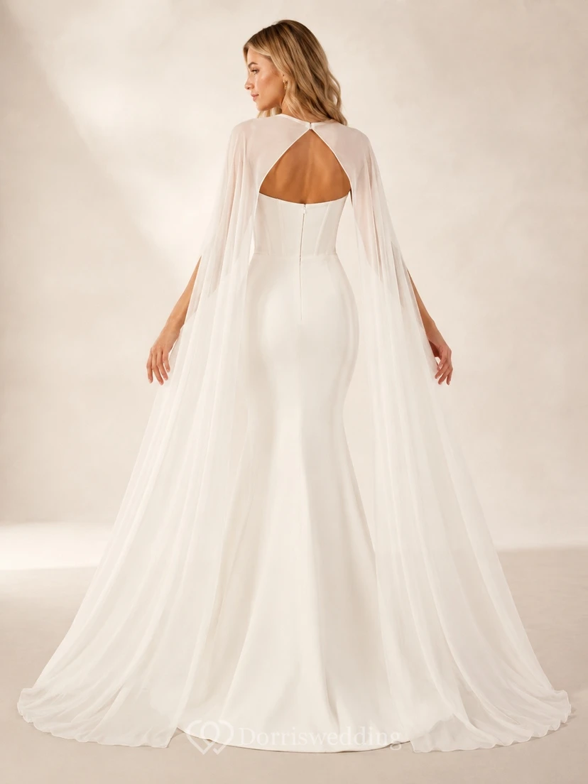 Simple Square Sheath Neck Satin Bridal Classic Wedding Dress view 2