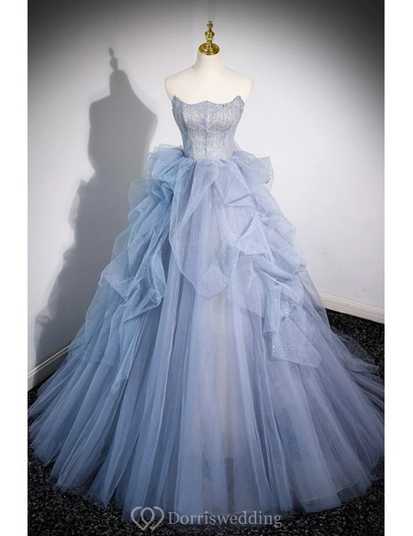 Robe de bal bleu clair à manches volantées view 13