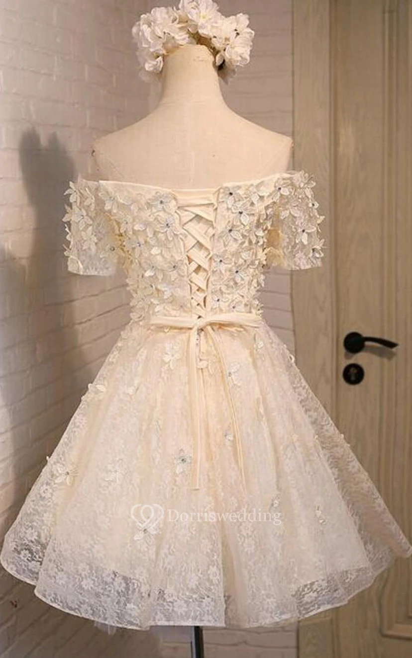 Off-the-shoulder Sweetheart A-line Short Lace Dress view 2