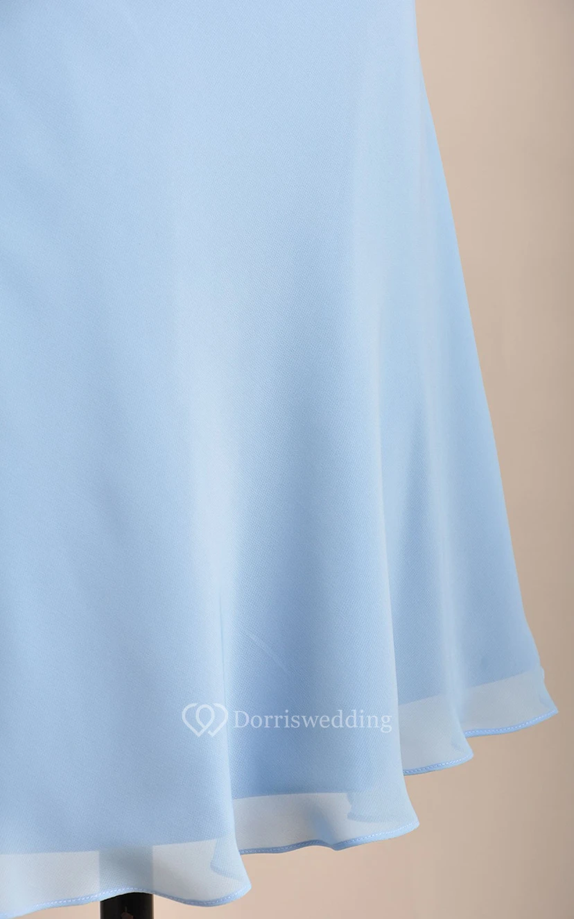 Knee-length Deep-V A-line Pleated Chiffon Teal Bridesmaid Dress view 5