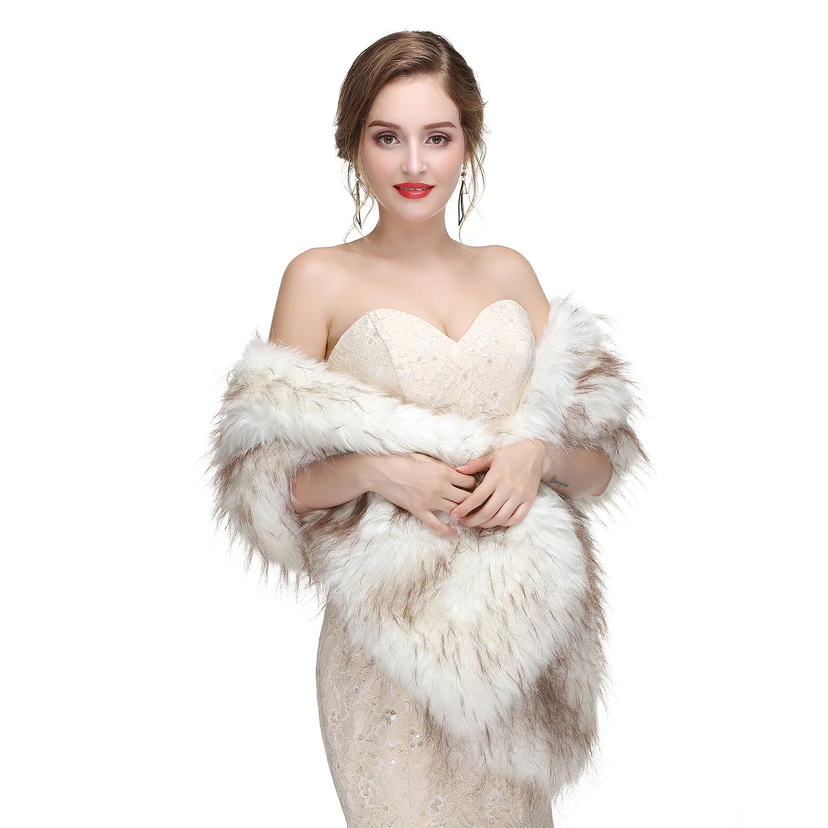 Bridal Winter Warm Wool Cape Fur Wedding Dress Fox Fur Waistcoat view 9