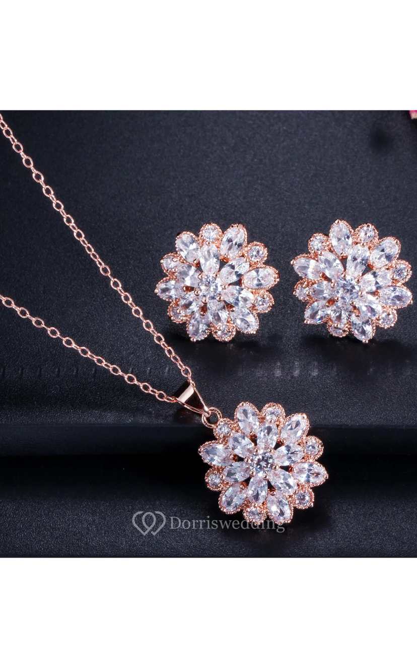 Elegant Bridal Snow Shaped Rhinestone Necklace and Earrings Jewelry Set view 2