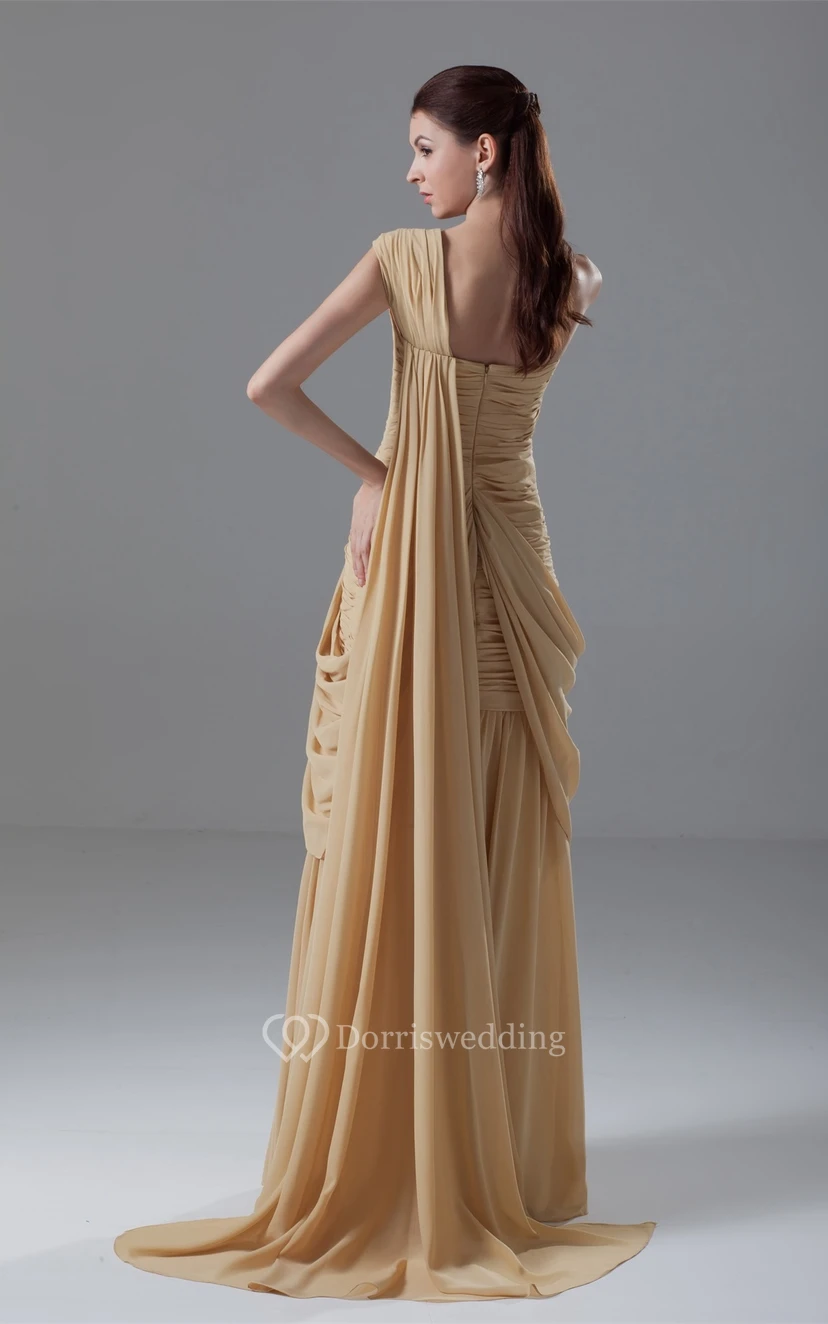 One-Shoulder Floor-Length Criss-Cross Gown With Draping view 8