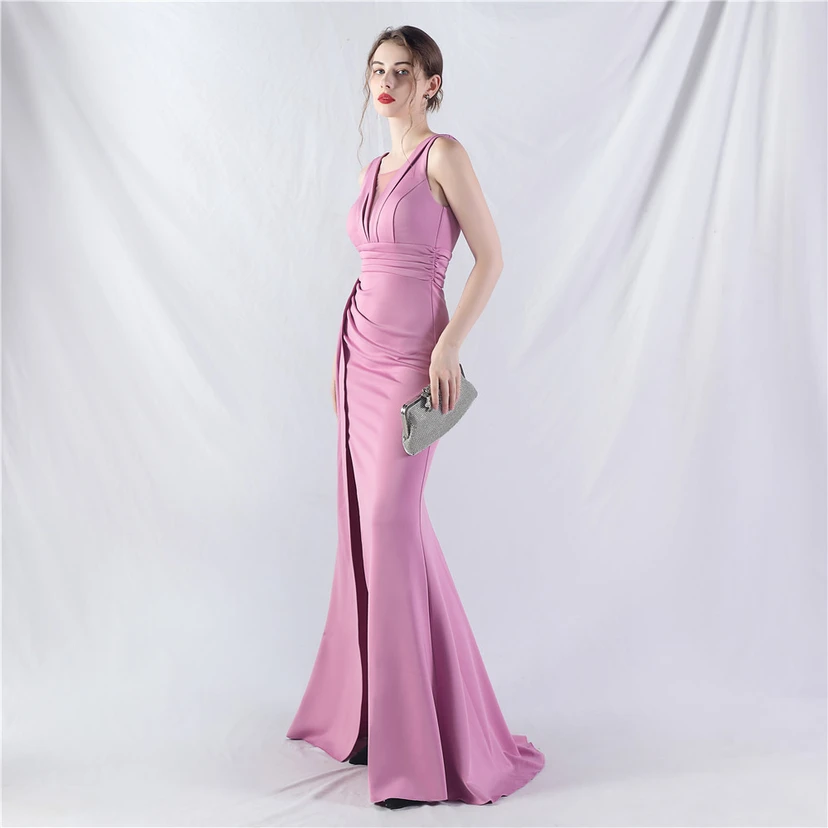 Vestido de noche de satén plisado con 8 colores opcionales view 40