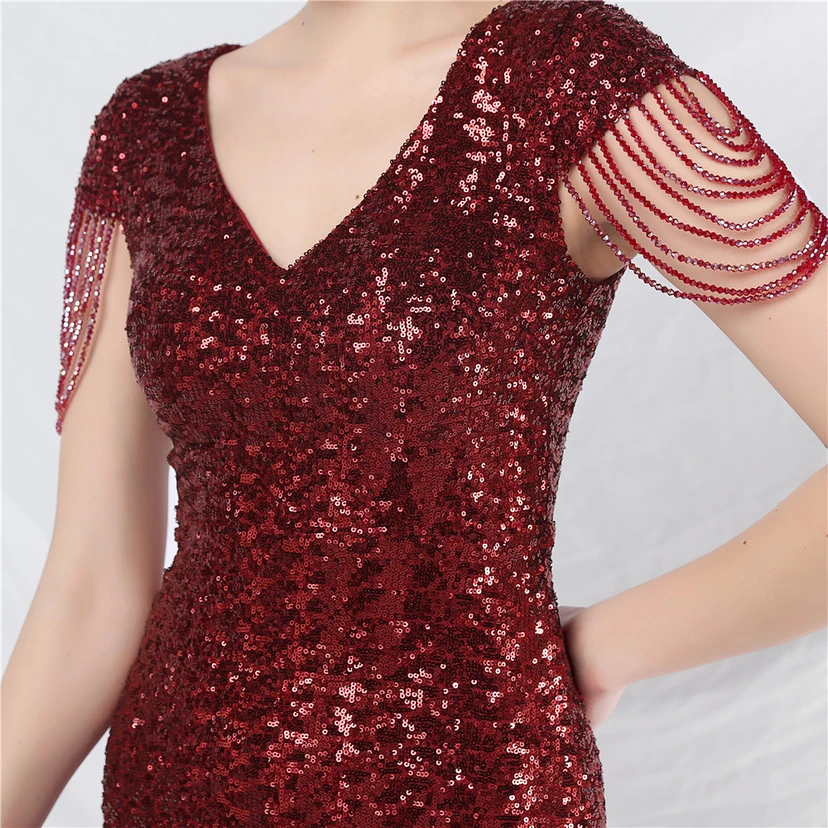 A-Line Big Swing Dress Craft Sequined Long A-Line Evening Dress view 7