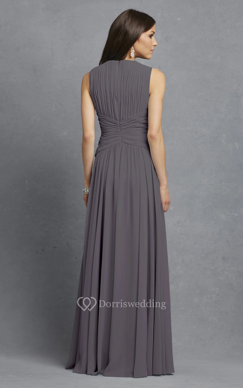 Sleeveless Chiffon V-Neck Dress With Crisscross Ruching view 28