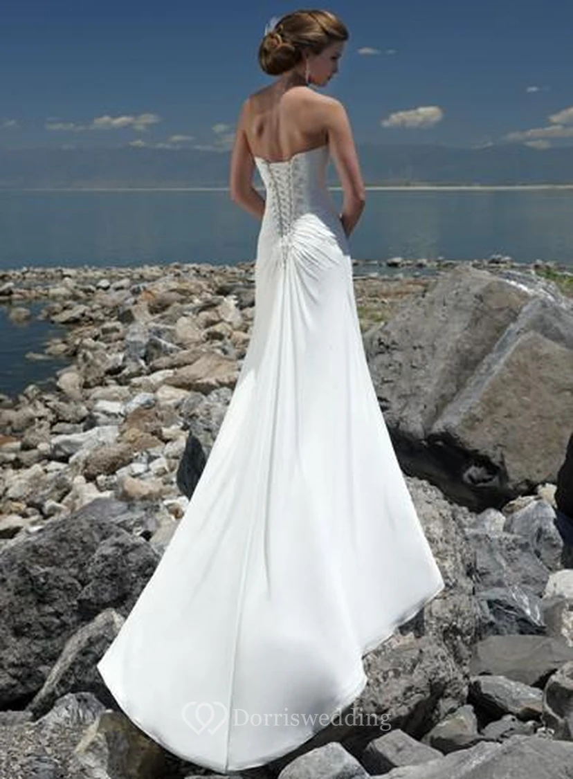 A-Line Sweetheart Ruffles Beading Chiffon Court Train Wedding Dress view 2