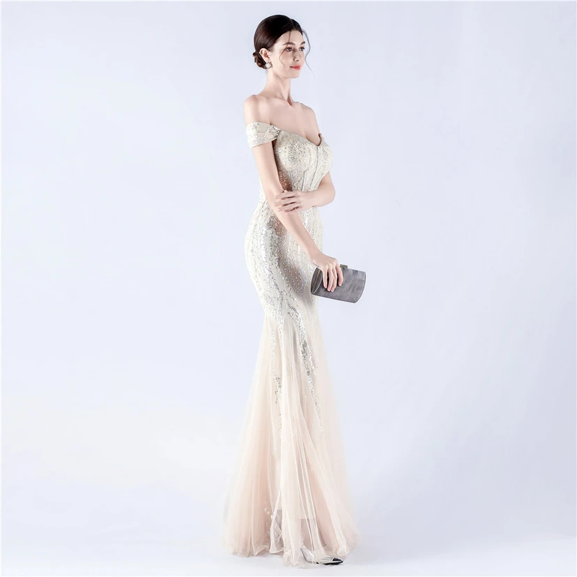 Craft Beading Mesh Sequins Evening Dress Annual Meeting Performance Host view 22