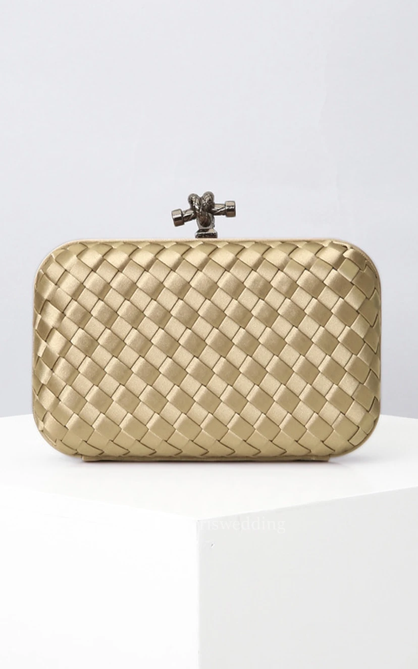 Woven Satin Clutch with Top Clasp view 8