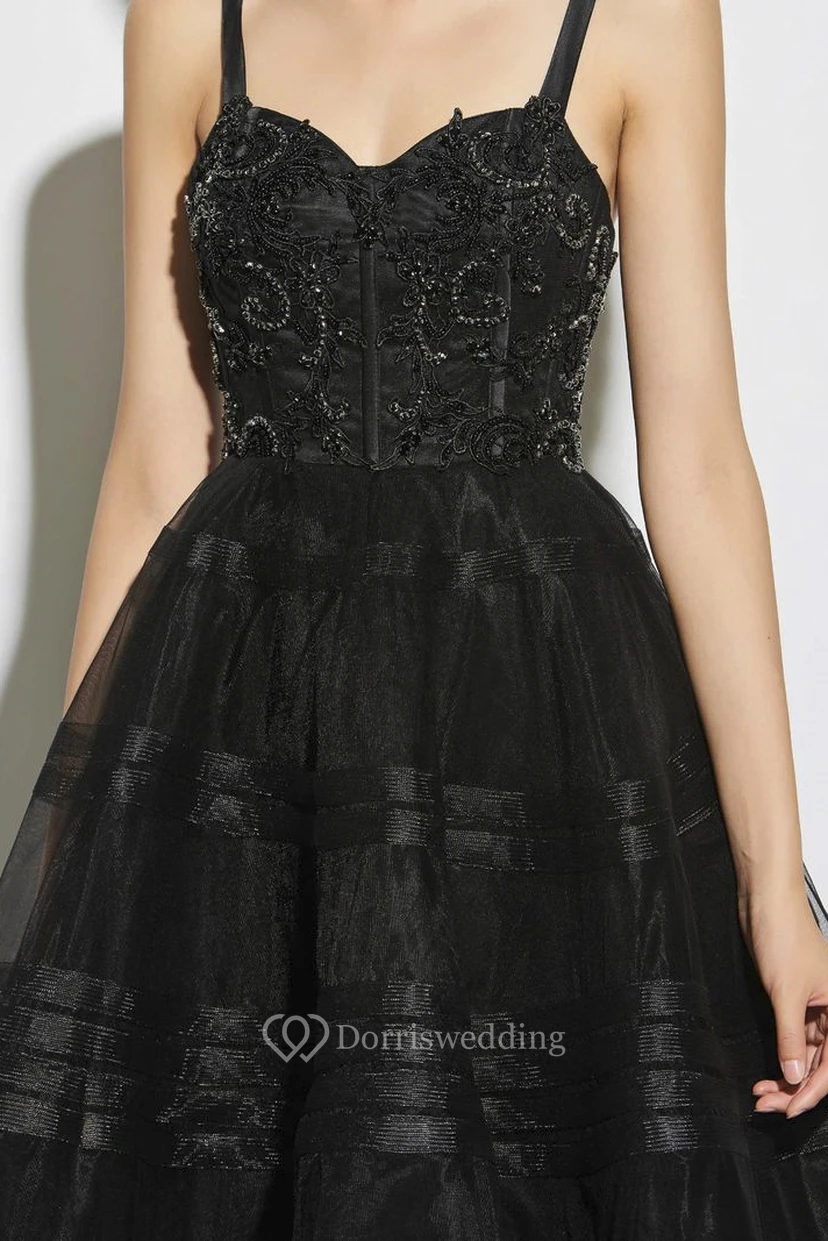 Cute A-line Tea-length Straps Vintage Boned Dress With Sweetheart Neckline And Beading view 4