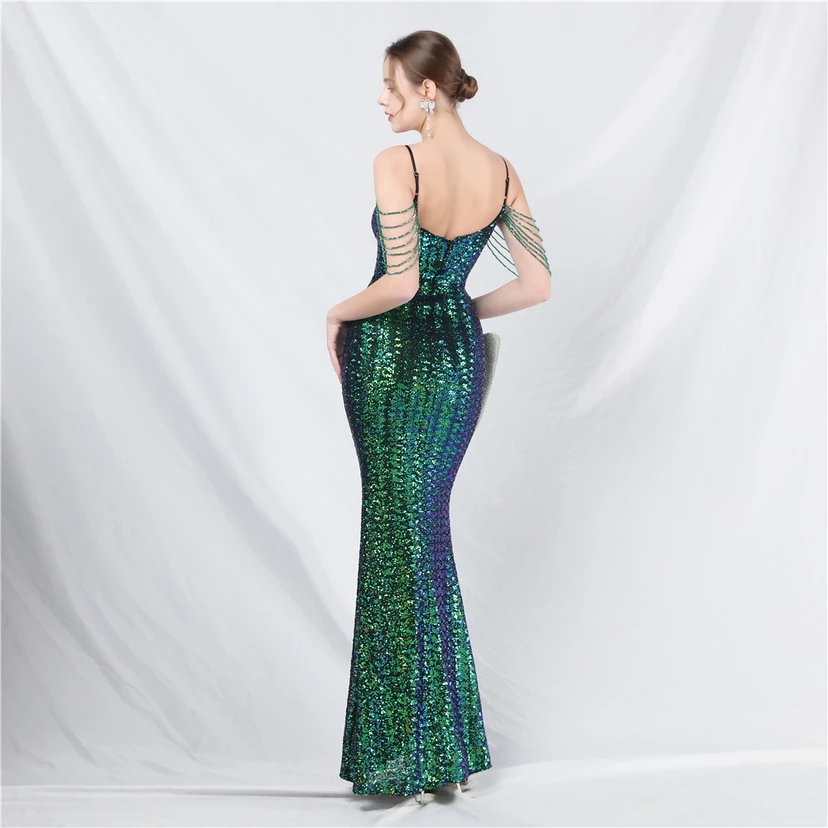 Robe de soirée longue à sequins et perles fantaisie view 42