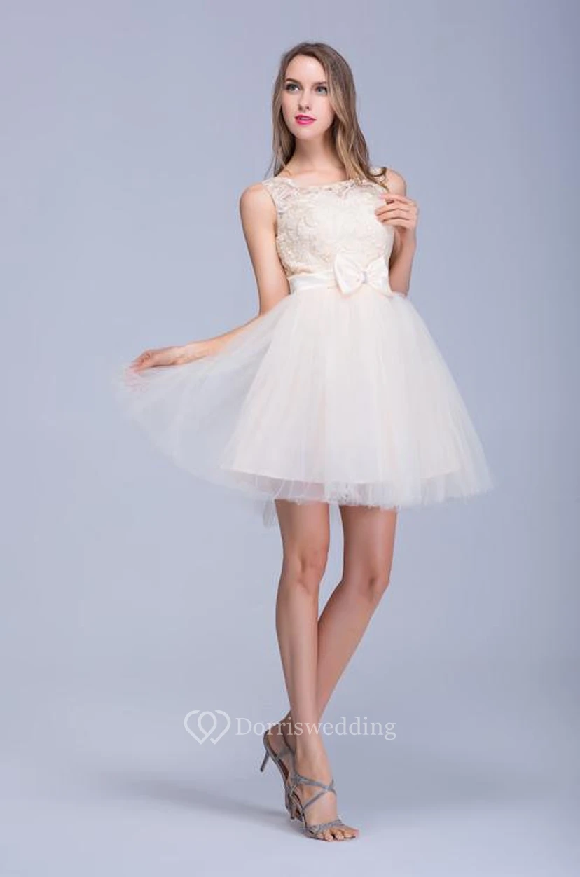 Modern Illusion Sleeveless Tulle Homecoming Dress With Lace Bowknot