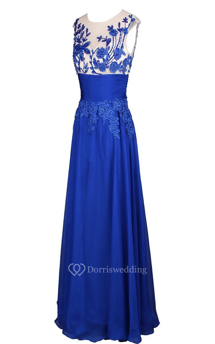 Sleeveless Sequined Appliqued Long Pleated Chiffon Dress view 2