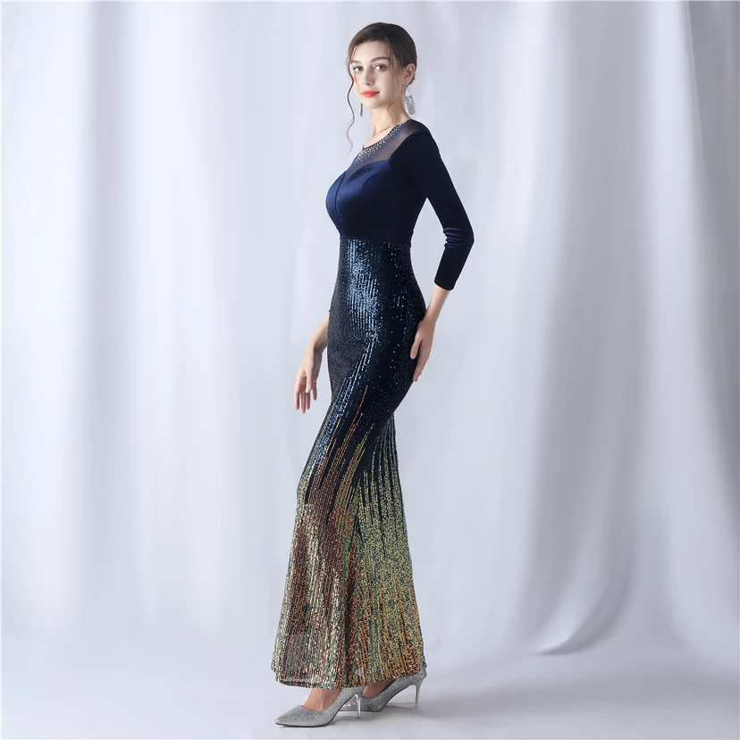Long-Sleeved Fishtail Evening Dress High-End Atmosphere Elegant Banquet Temperament Velvet Aura Queen view 11