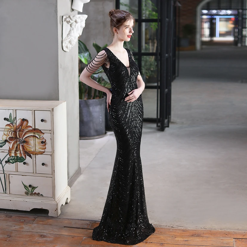Paillettenbesetztes Meerjungfrauenkleid für Auftritte, Internet-Promi-Events, Bankette, Automodelle, Etikette, Abendkleid view 20