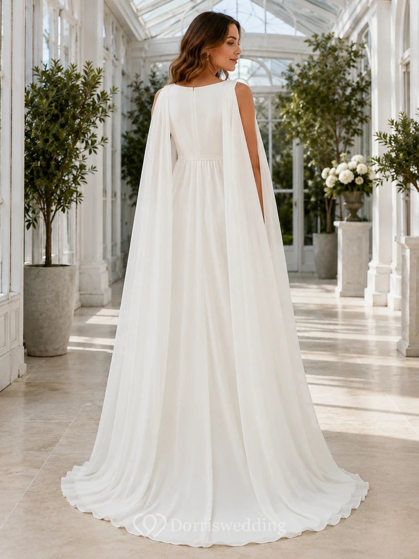 Elegant Maternity A Line Sleeveless Bateau Cape Floor Length Wedding Dress view 2
