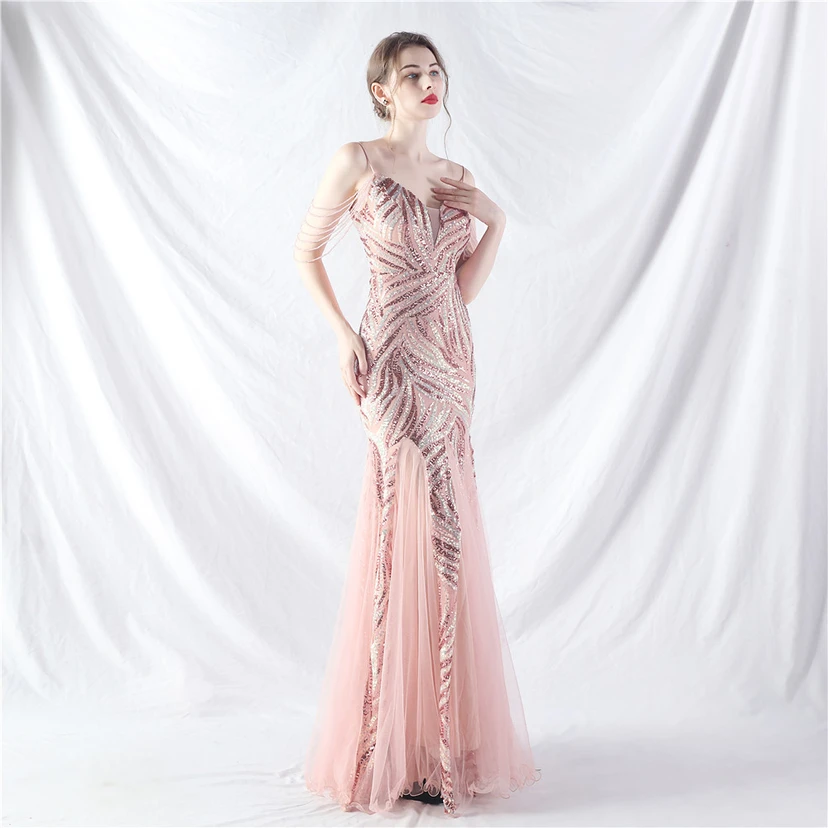Layered Beads Spliced ​​Mesh High-End Evening Dress view 77