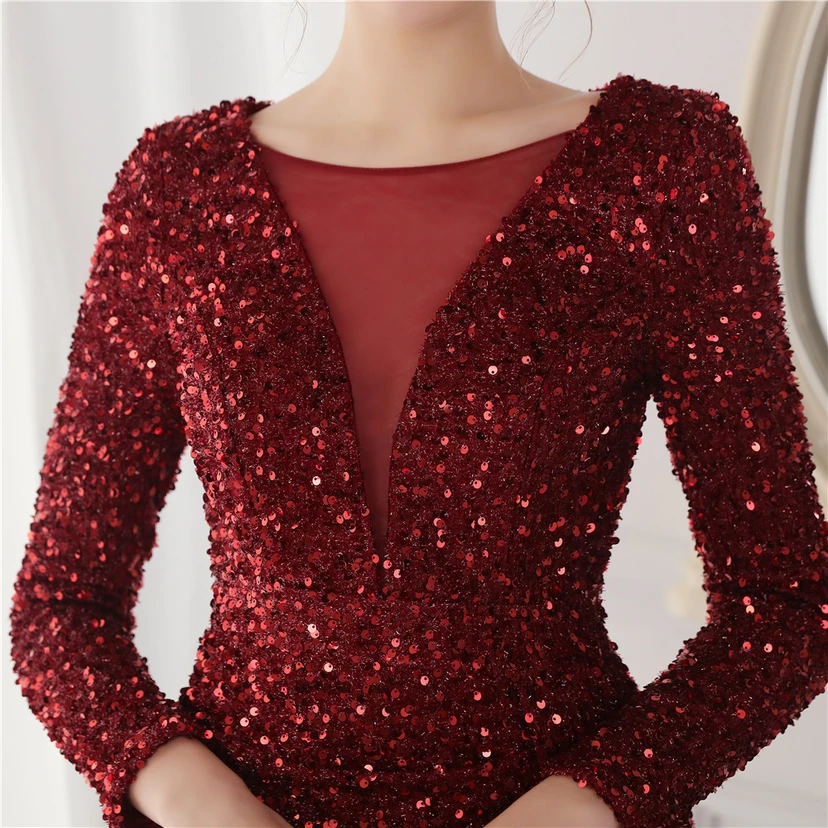 Elegantes, langes Paillettenkleid mit langen Ärmeln und Meerjungfrauenschnitt – ein Abendkleid im Aura-Queen-Stil für festliche Anlässe. view 6