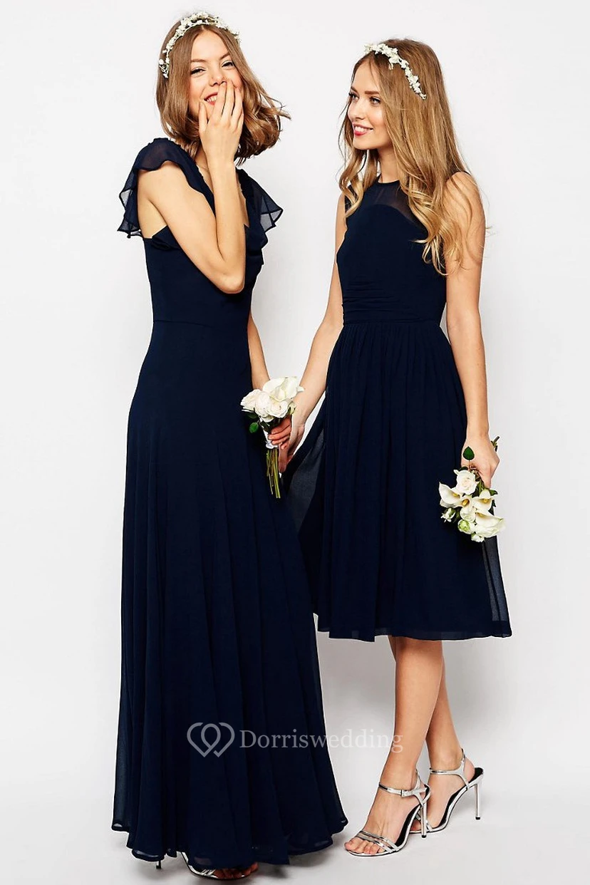 A-Line Sleeveless Knee-Length Pleated Scoop-Neck Chiffon Bridesmaid Dress view 4