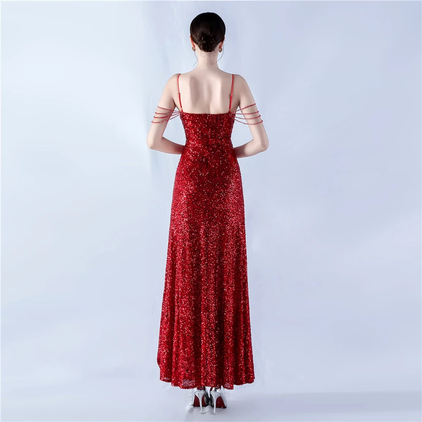 Sling A-Line Large Swing Mesh Sequin Evening Dress view 11