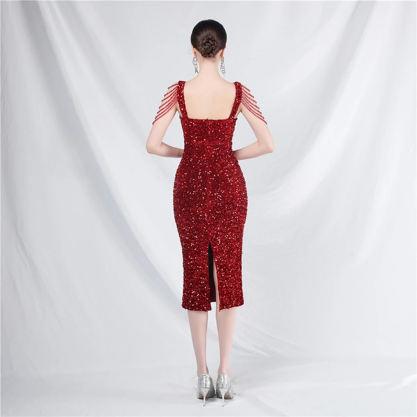 Craft Sequined Velvet Bottom Imitation Handmade Fantasy Sequin Evening Dress Daily Mini Dress view 36