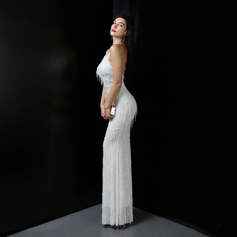 Vestido de noche elegante con borla de hilo de seda de poliéster y lentejuelas estilo cola de pez para banquetes, reuniones y eventos. Ideal para anfitriones. Modelo de coche. Otoño. view 4