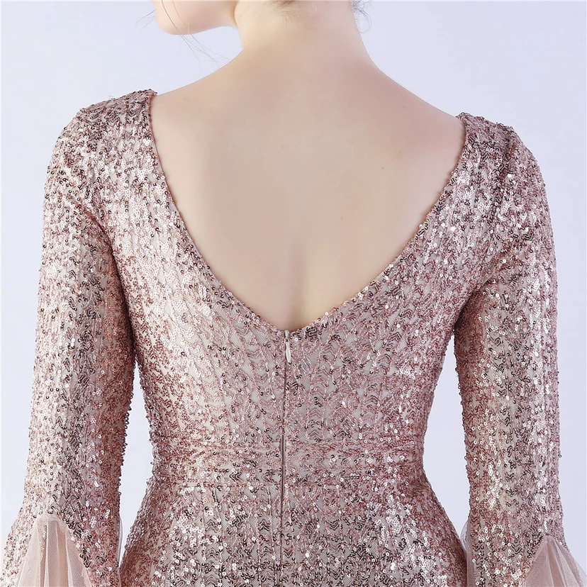 Vestido de noche con lentejuelas, bordado de malla encriptada, estilo artesanal de seda de pez y borde ondulado. view 34