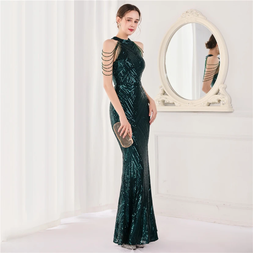 Robe de soirée élégante à col halter et sequins, allure de reine, style banquet, longue robe de soirée sirène à sequins, style star, glamour et décontracté. view 43