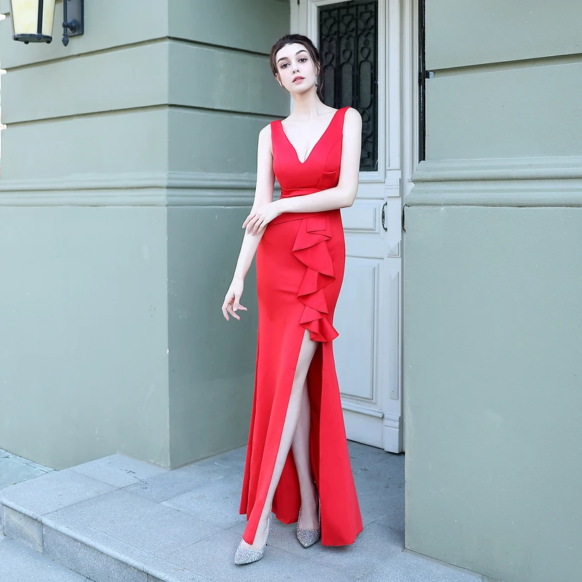 Toast Dress Bride Long Sleeveless Red Thank You Banquet Slim Fishtail Skirt Wedding Car Model Exhibition Dress view 62