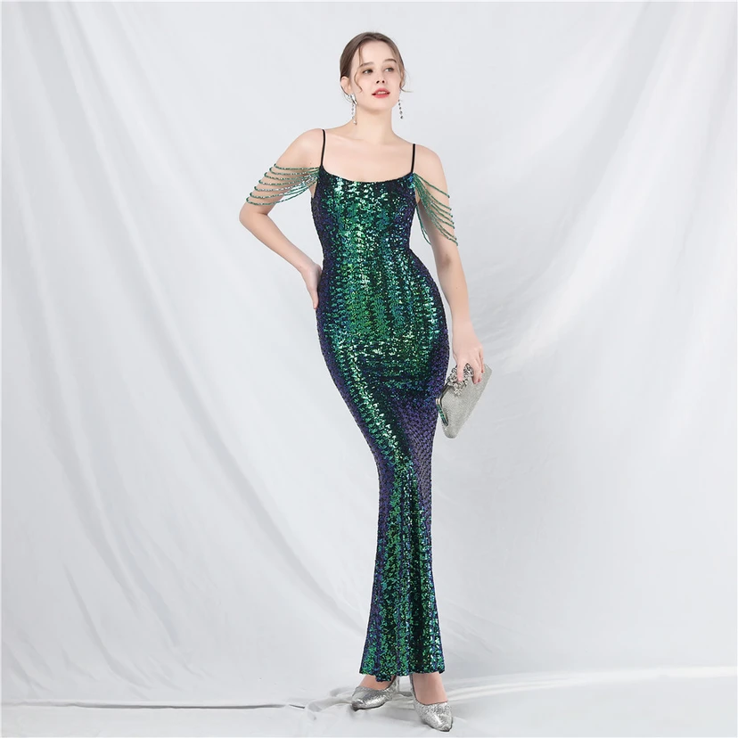 Robe de soirée longue à sequins et perles fantaisie view 41