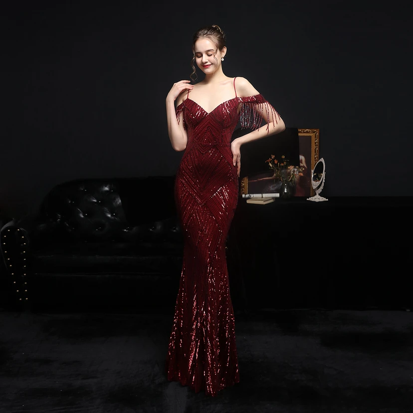 Sequined Fishtail Long Dress Performance Internet Celebrity Event Banquet Car Model Etiquette Evening Dress view 20