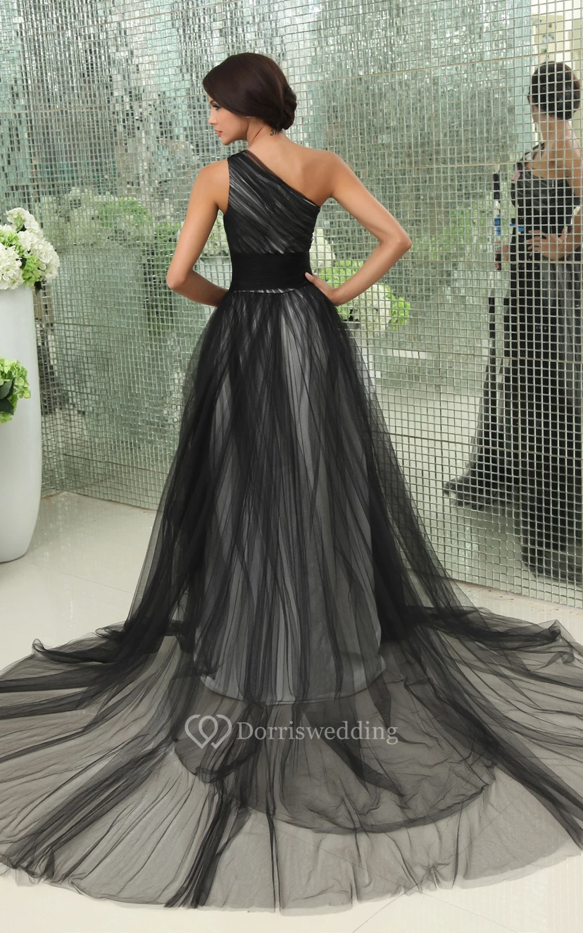 Graceful One-Shoulder Layered Tulle Gown With Side Zipper view 6