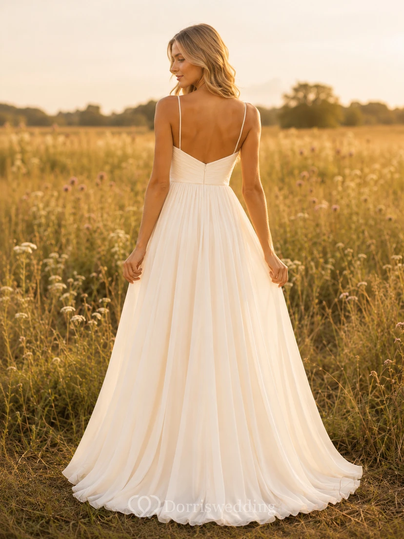 Pale sweetheart spaghetti strap chiffon maxi A-line photo dress view 2