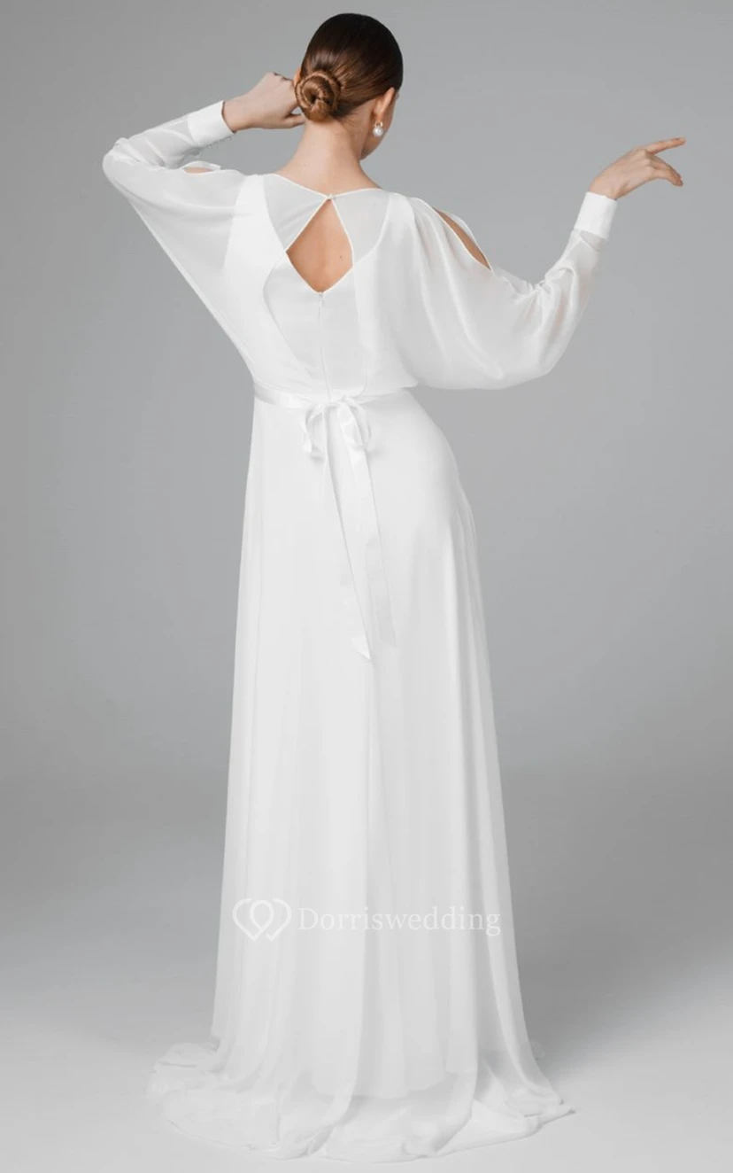 Lässiges A-Linien-Chiffon-Brautkleid mit U-Boot-Schleppe view 2