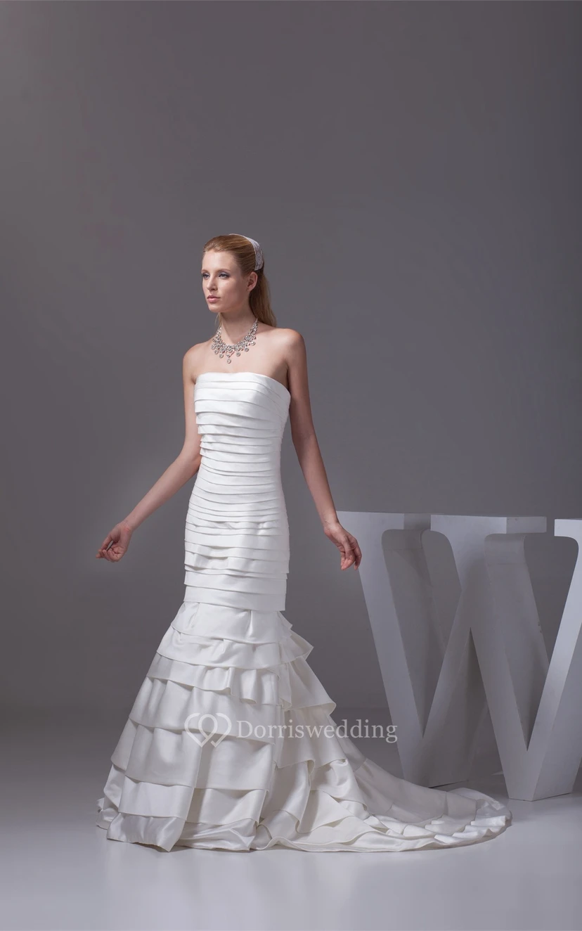 Sleeveless Satin Mermaid Tiers and Dress With Ruching view 7