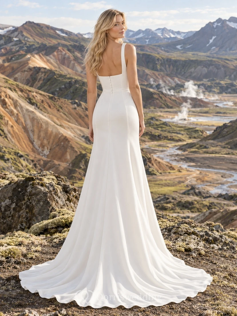 Vestido de novia de crepé de corte recto, sin mangas, con espalda de satén y escote cuadrado, de líneas depuradas. view 2