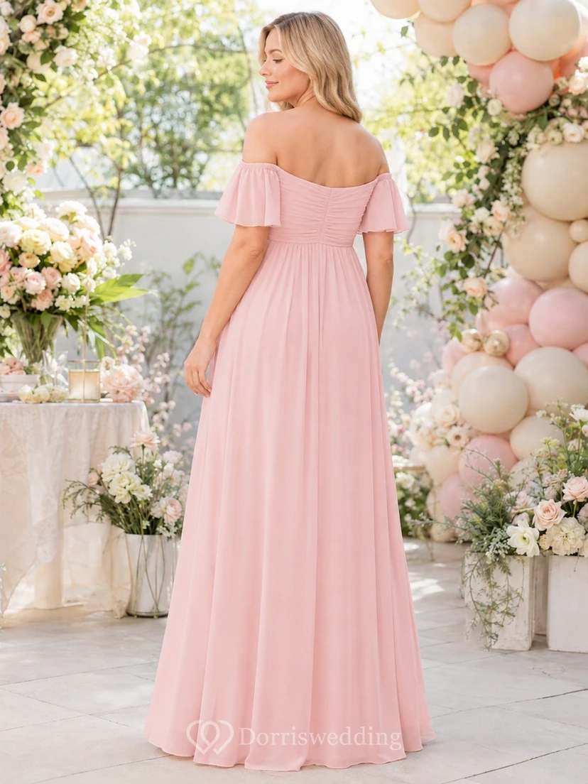 Maternity Off Shoulder Floor Length Chiffon Romantic Baby Shower Dress view 2