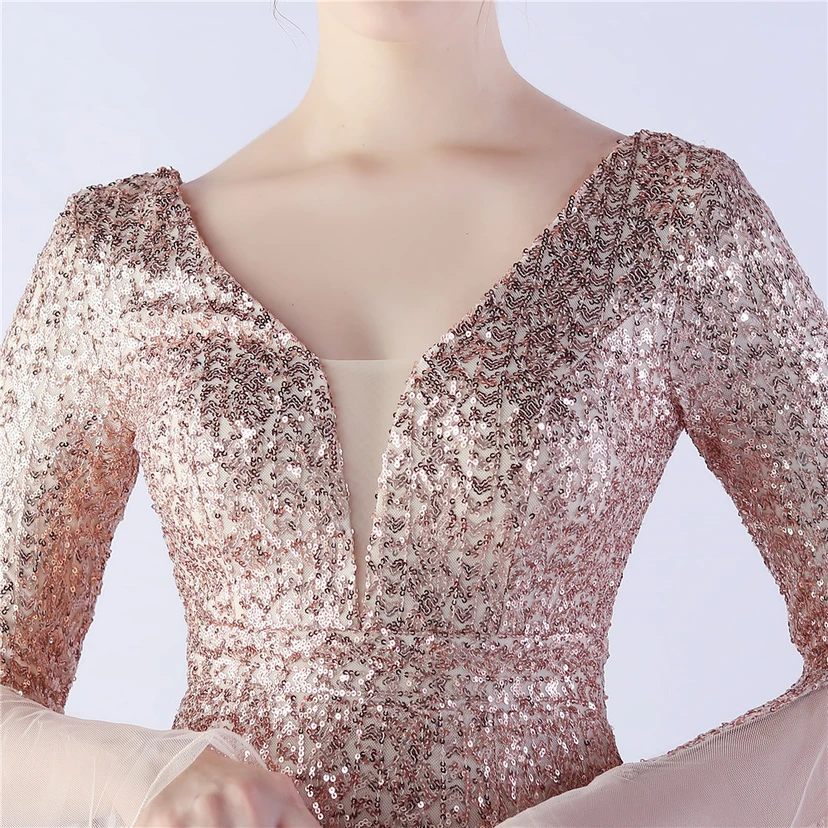 Vestido de noche con lentejuelas, bordado de malla encriptada, estilo artesanal de seda de pez y borde ondulado. view 35