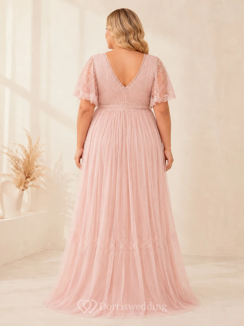 Blush Plus Size V-Neck Flutter Sleeve Empire Bridal Gown view 2