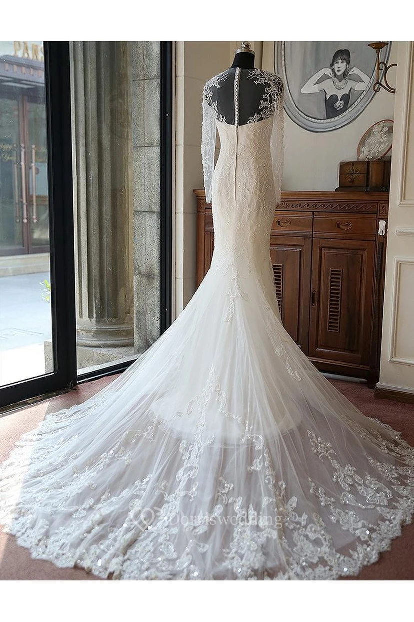 Stunning Long Sleeve Lace Wedding Dresses Mermaid With Train view 2